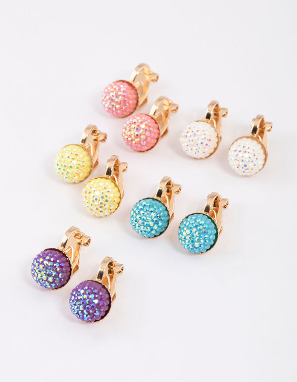 Gold Fireball Clip On Earrings 5-Pack