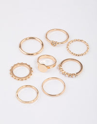 Gold Disc & Diamante Heart Ring 8-Pack - link has visual effect only