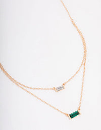 Gold Baguette Stone Double Short Necklace - link has visual effect only