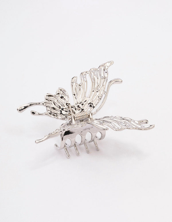 Rhodium Melted Butterfly Hair Claw Clip