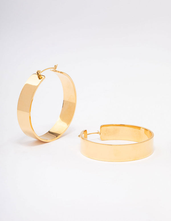 Waterproof Gold Plated Stainless Steel Large Smooth Hoop Earrings