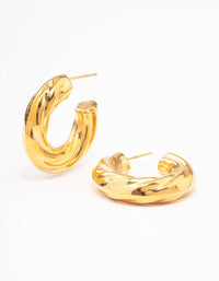 Waterproof Gold Plated Stainless Steel Chubby Twisted Hoop Earrings - link has visual effect only