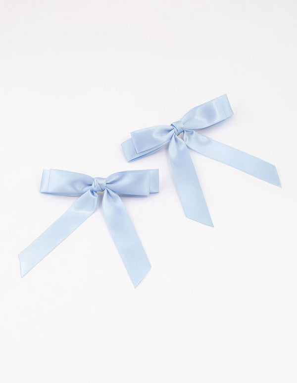 Blue Fabric Medium Double Loop Hair Bows Pack