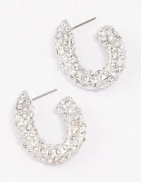 Rhodium Paved Curve Hoop Earrings - link has visual effect only