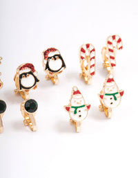 Kids Christmas Penguin Clip On Earrings 5-Pack - link has visual effect only