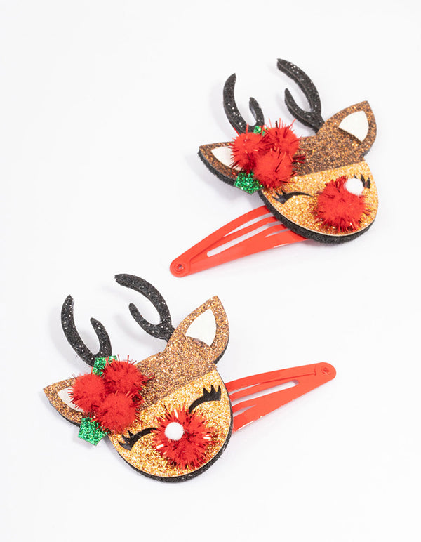 Kids Fabric Christmas Reindeer Hair Snaps Pack