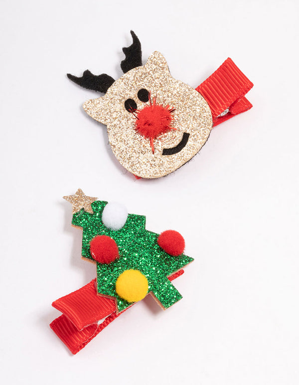 Kids Fabric Christmas Reindeer Hair Clips