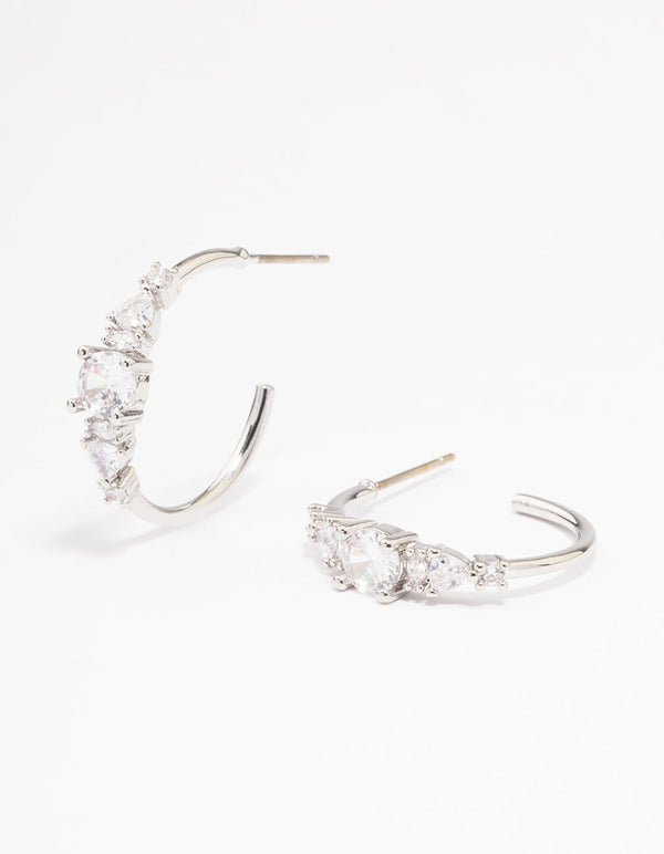 Silver Cubic Zirconia Graduating Hoop Earrings