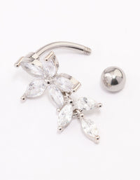 Surgical Steel Flower Marquise Drop Belly Ring - link has visual effect only