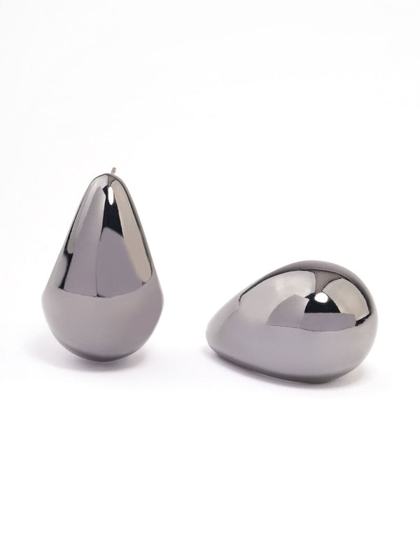 Gunmetal Teardrop Stud Earrings