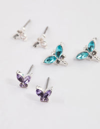 Silver Mixed Butterfly Stud Earrings Pack - link has visual effect only