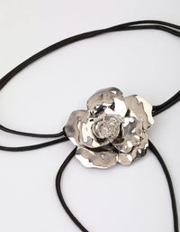 Rhodium Flower Cord Choker - link has visual effect only