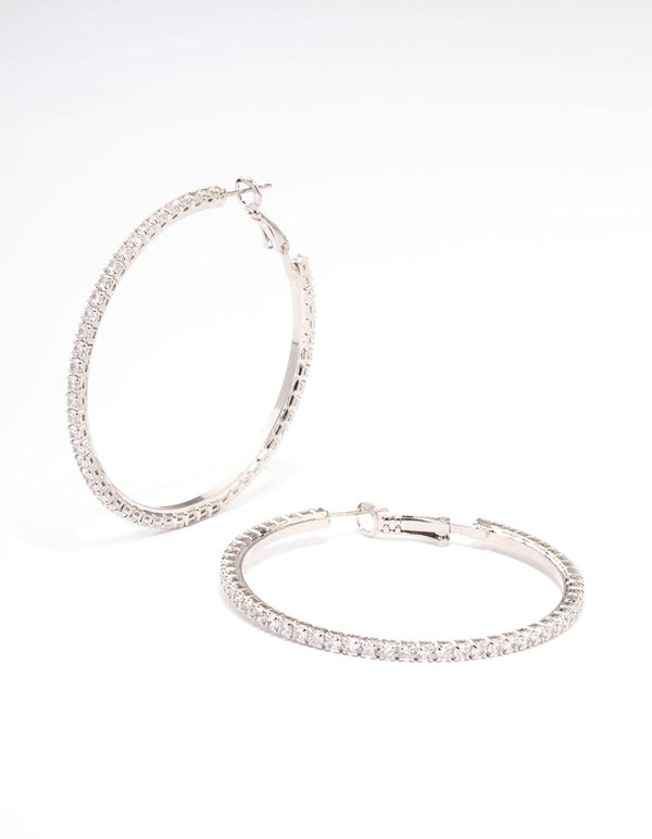 Rhodium Fine Minimal Cubic Zirconia Hoop Earrings