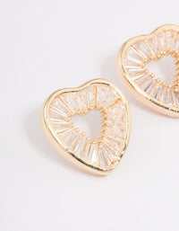 Gold Cubic Zirconia Mini Heart Stud Earrings - link has visual effect only