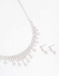 Rhodium Cubic Zirconia Statement Diamond Earrings & Necklace Set - link has visual effect only