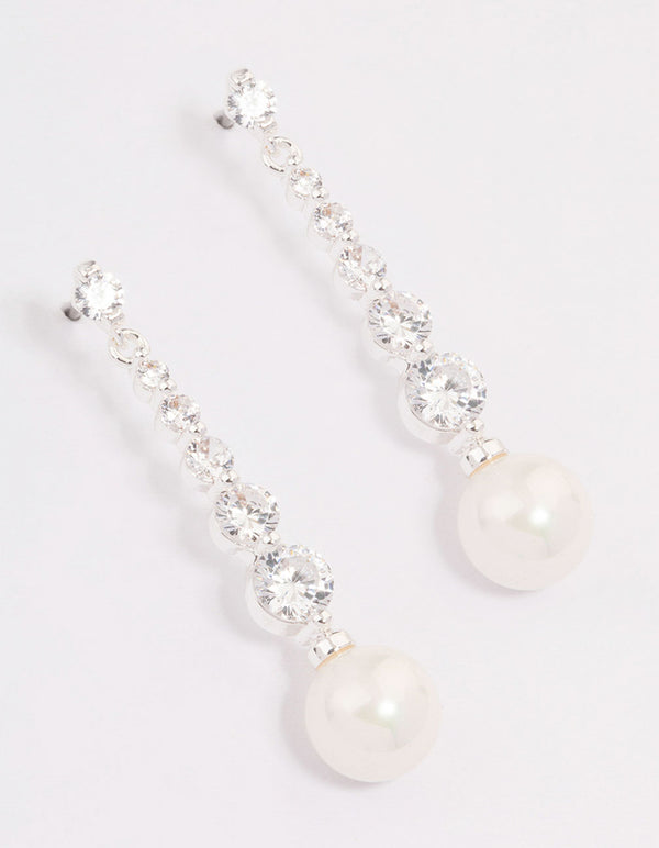 Silver Cubic Zirconia Pearl Drop Earrings