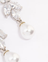 Rhodium Cubic Zirconia Pearl Drop Earrings - link has visual effect only