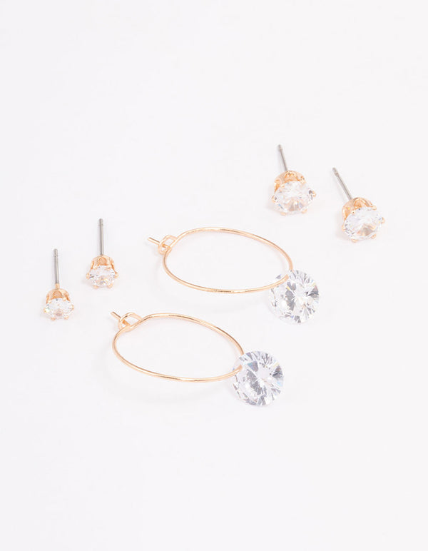 Gold Cubic Zirconia Multi Stud Earrings Pack