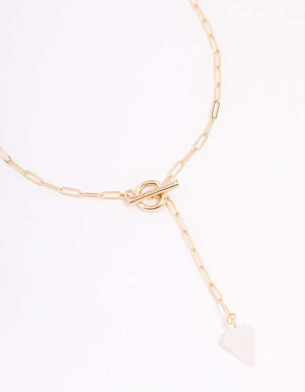 Gold Rose Quartz Charm T&O Pendant Necklace