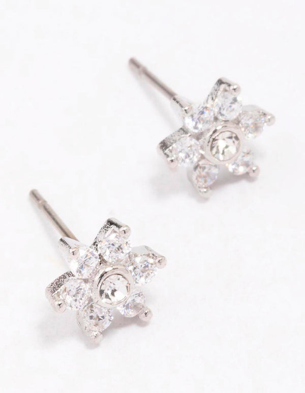 Surgical Steel Cubic Zirconia Flower Stud Earrings