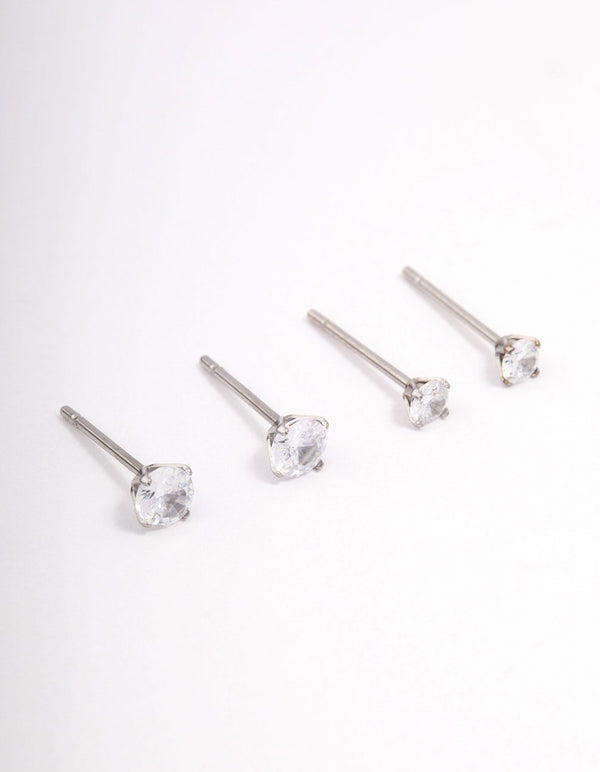 Surgical Steel Graduating Cubic Zirconia Stud Earring Pack