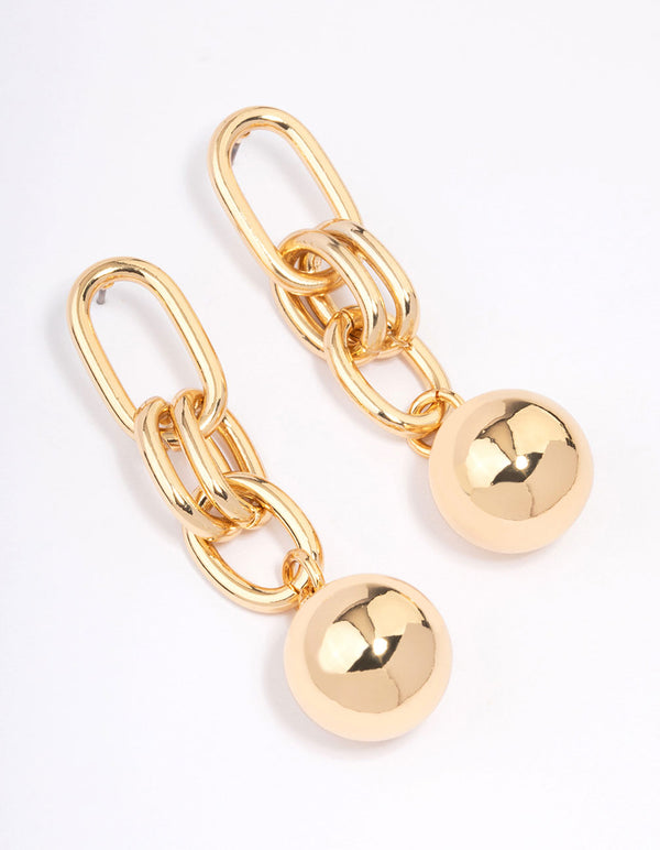 Gold Plated Oval Link Ball Drop Earrings