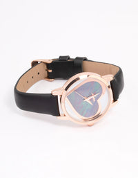 Black Faux Leather Large Heart Face Watch - link has visual effect only