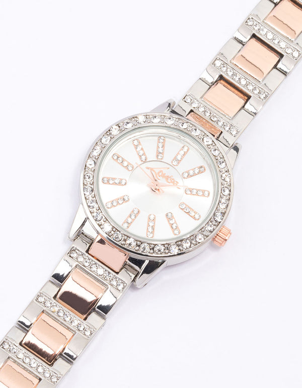 Mixed Metal Crystal Marker Bezel Watch