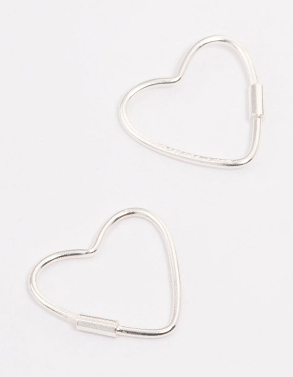 Sterling Silver Heart Hoop Earrings 12mm