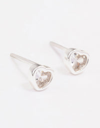 Sterling Silver Diamante Heart Stud Earrings - link has visual effect only