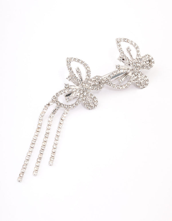 Silver Double Diamante Butterfly Hair Clip