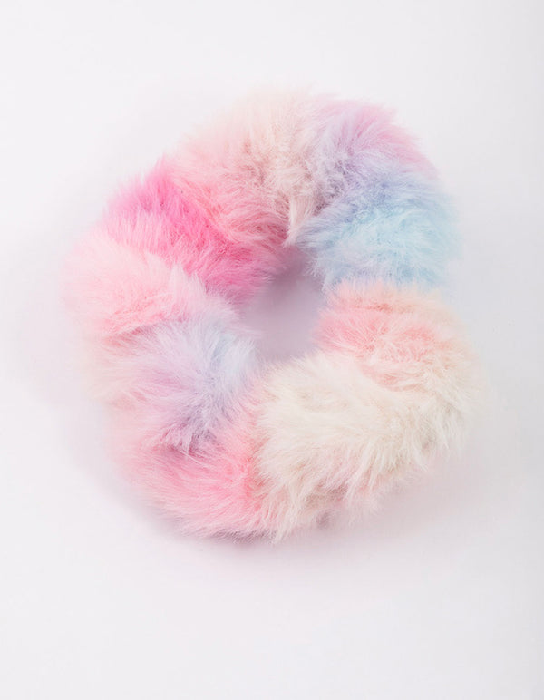 Bright Fluffy Rainbow Hair Scrunchie