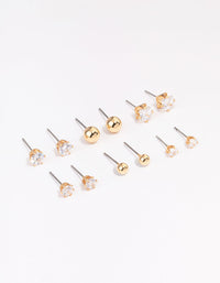 Gold Plated Cubic Zirconia & Ball Stud Earrings 6-Pack - link has visual effect only