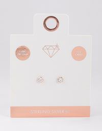 Rose Gold Plated Sterling Silver Cubic Zirconia Stud Earrings - link has visual effect only