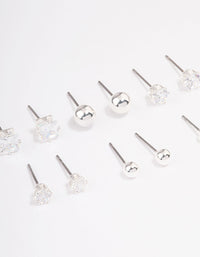 Silver Plated Cubic Zirconia & Ball Stud Earring 6-Pack - link has visual effect only