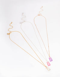 Pastel Holographic Teddy Bear Necklace 3-Pack - link has visual effect only