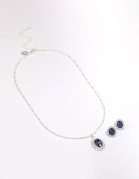 Silver Diana Sapphire Halo Jewellery Set - link has visual effect only