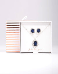 Silver Diana Sapphire Halo Jewellery Set - link has visual effect only