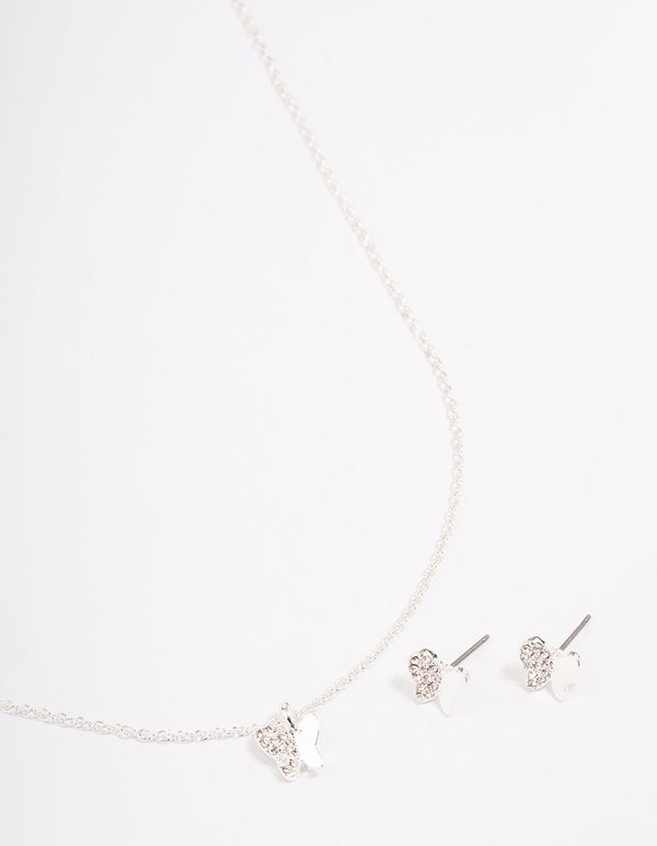 Silver Plated Diamante Butterfly Jewellery Set