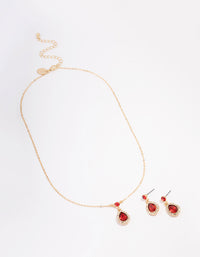 Gold Round & Pearl Halo Jewellery Set - link has visual effect only