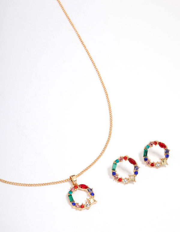 Gold Rainbow Stone Wreath Jewellery Set