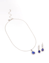 Rhodium Oval Halo Jewellery Set - link has visual effect only