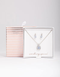 Silver Square Halo Jewellery Set - link has visual effect only