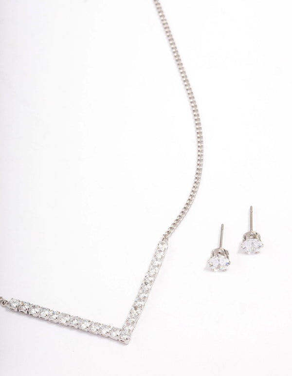 Silver Cubic Zirconia V-Shaped Jewellery Set