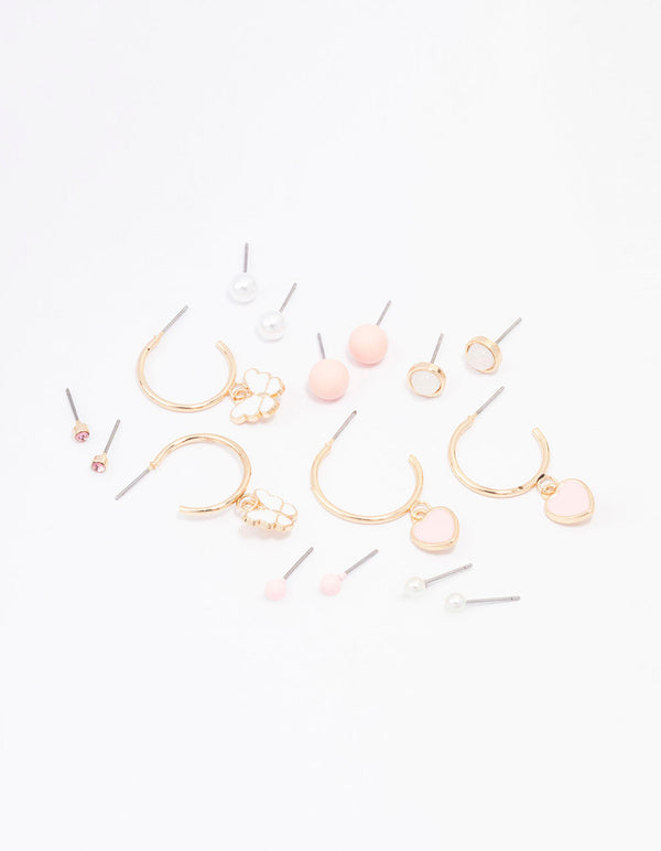 Gold Heart & Butterfly Earring 8-Pack