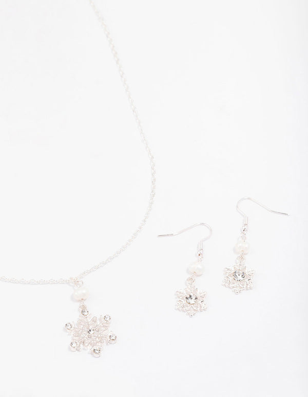 Silver Diamante & Pearl Snowflake Jewellery Set