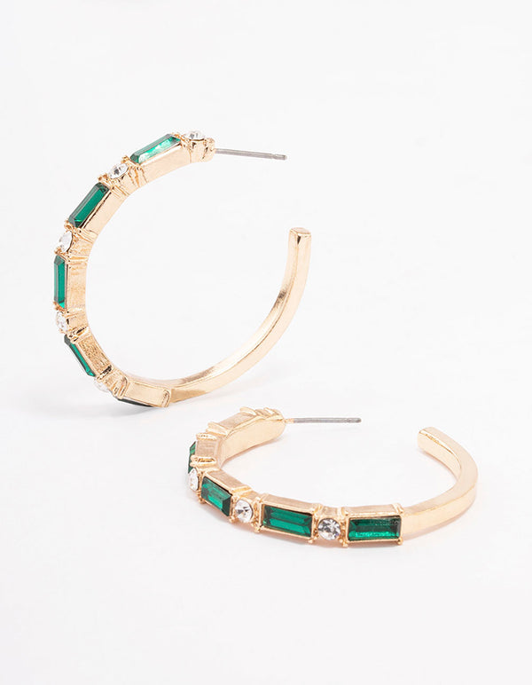 Gold Baguette Medium Hoop Earrings