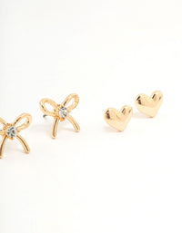 Gold Pearl Heart Bow Earrings 3-Pack - link has visual effect only