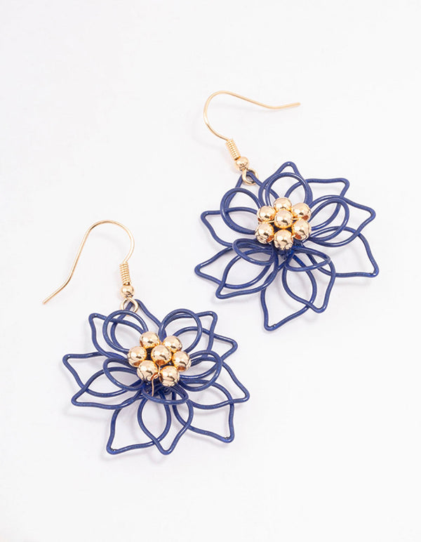 Black Wire Flower Drop Earrings