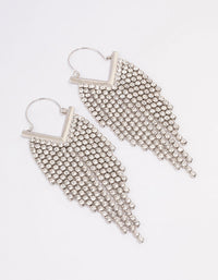 Rhodium Diamante Tassel Cupchain Hoop Earrings - link has visual effect only